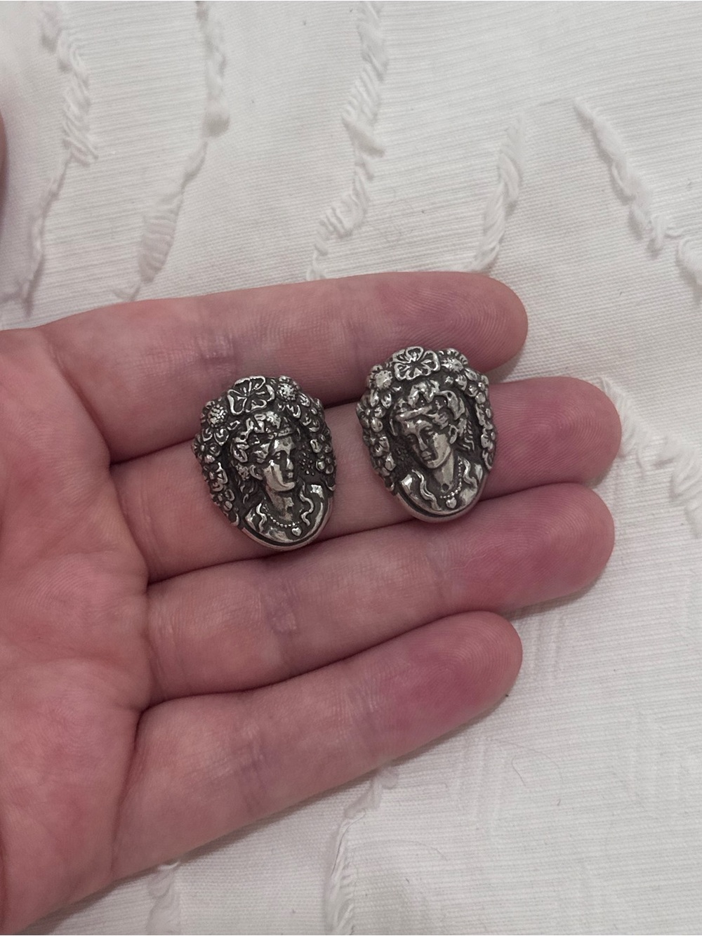 Brighton Silver Stud Post Earrings Cameo Inspired Image Woman Face Solid